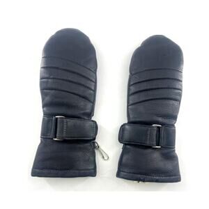 Vintage Aris Leather Mittens Mens Large Black Leather Winter Warm Snow USA